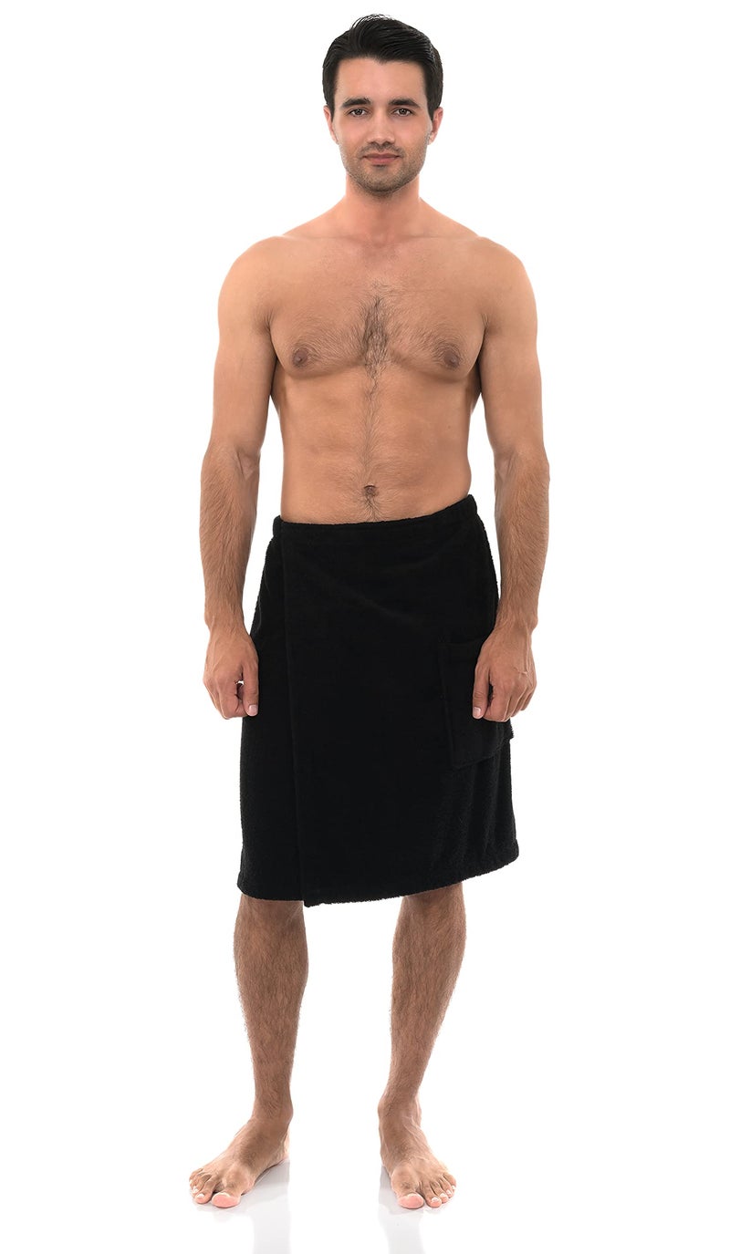 TowelSelections Mens Shower Wrap Adjustable Cotton Terry Cloth Spa Bath Towel Wrap Sauna Gym Towels for Men Large-X-Large Black - Image 4